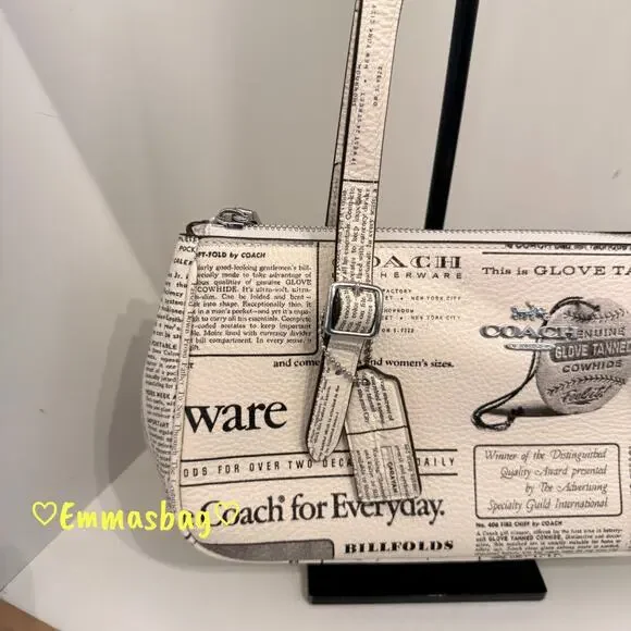 Coach Asher Shoulder Bag With Newspaper Print CDC11 pebbled leather/Chalk Multi - Picture 2 of 6